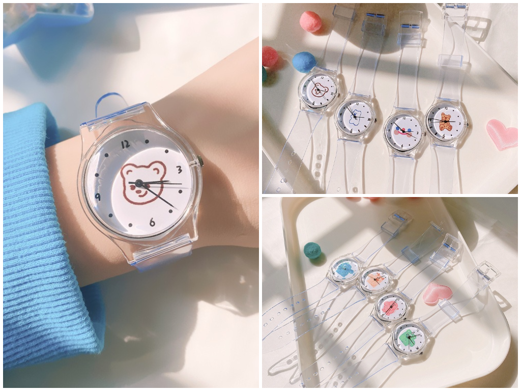 8、透明果冻感手绘风表盘石英石表