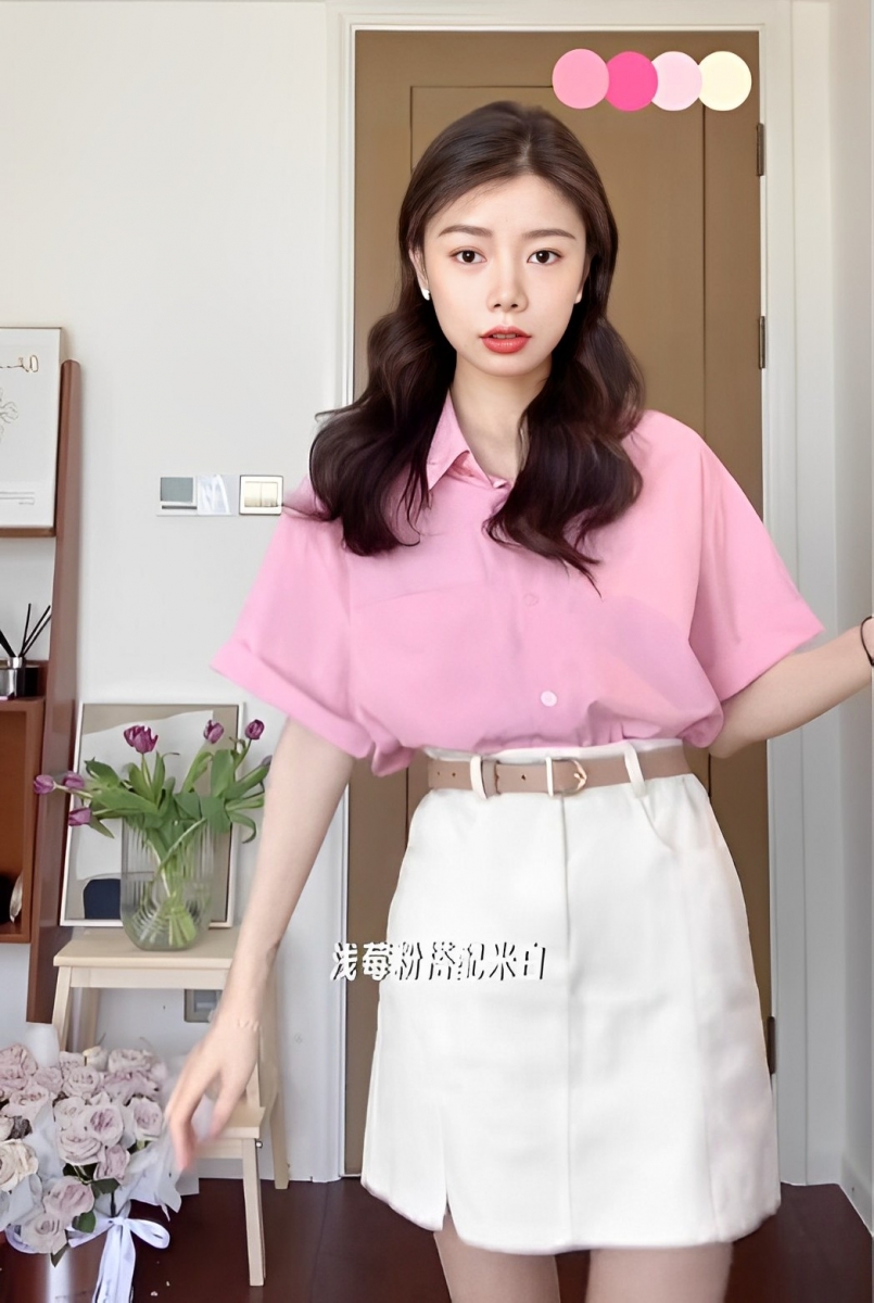 Look 4：浅莓粉 + 米白 + 淡粉色 + 桃粉色