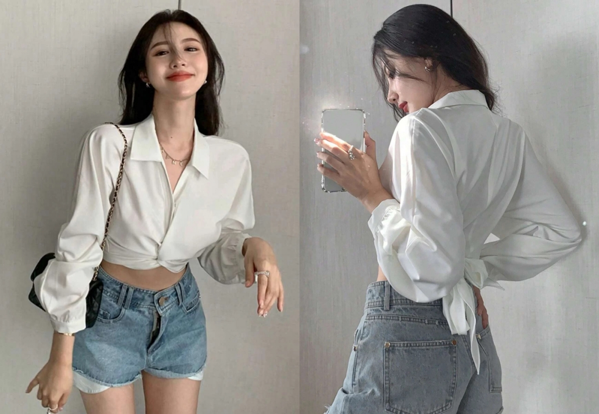 3、Honeyspot Solid Twist Front Crop Shirt