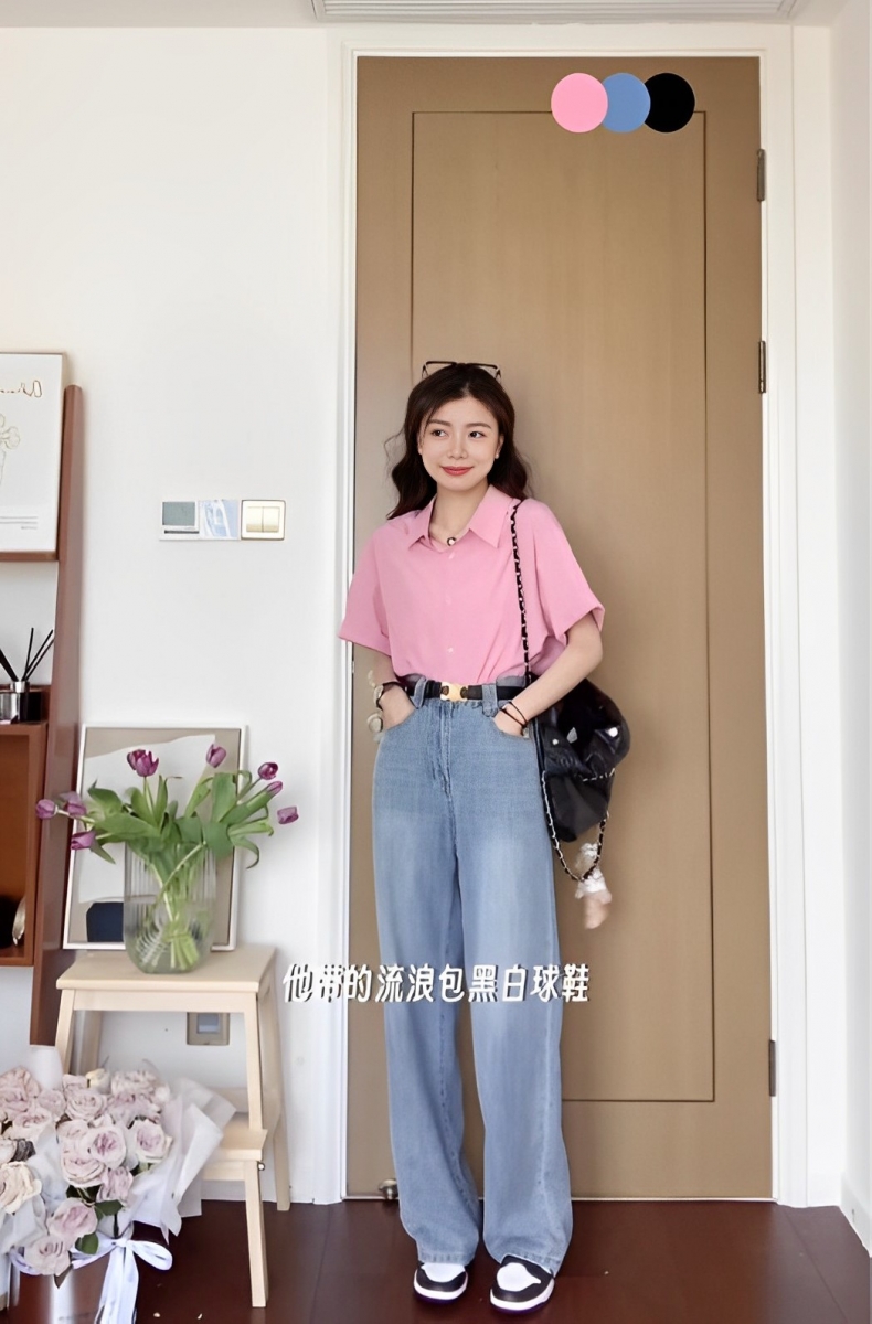 Look 6：粉色 + 蓝色 + 黑色