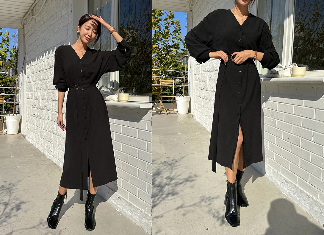 7、DAZY Solid Button Front Belted Shirt Dress