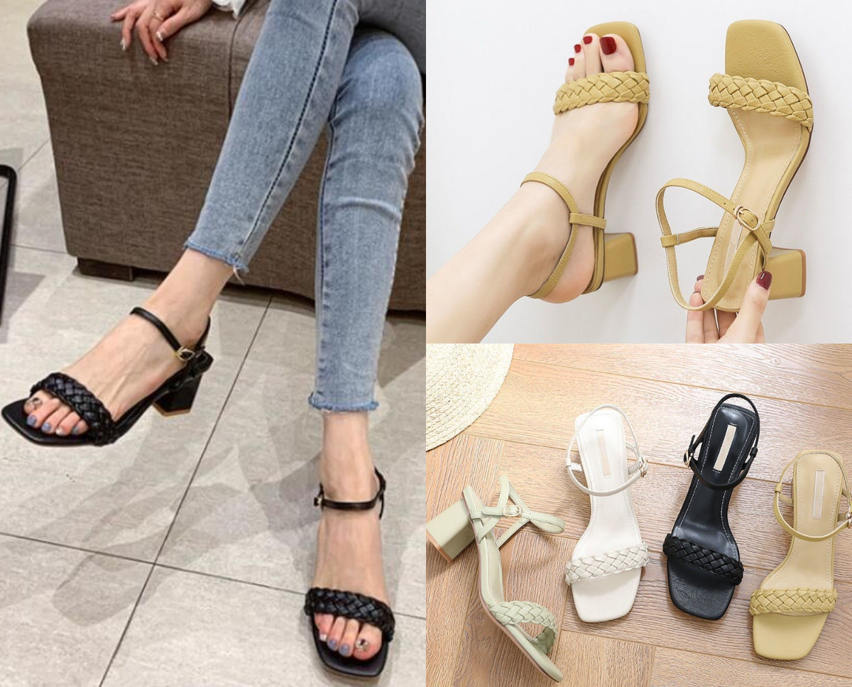 3、编织一字带高跟凉鞋