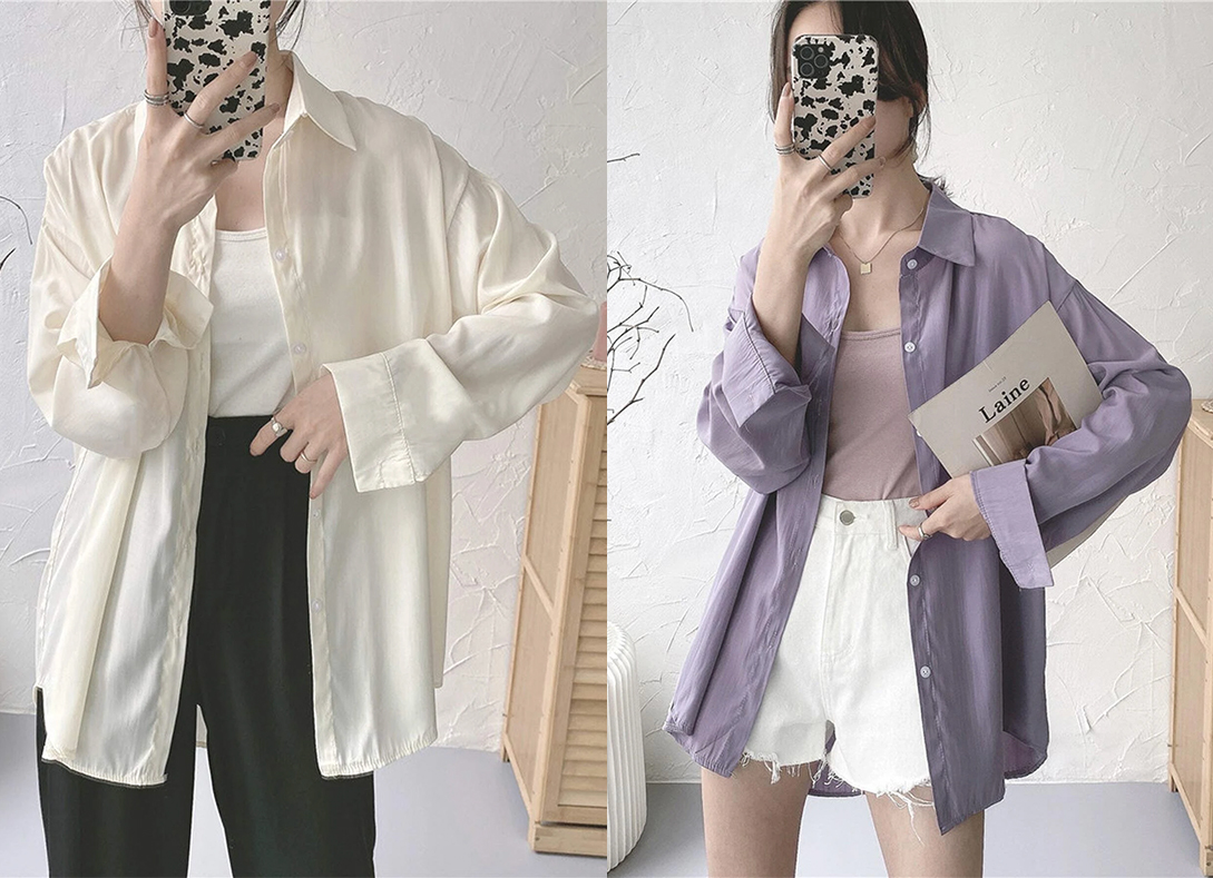 4、Honeyspot Solid Drop Shoulder Oversized Shirt