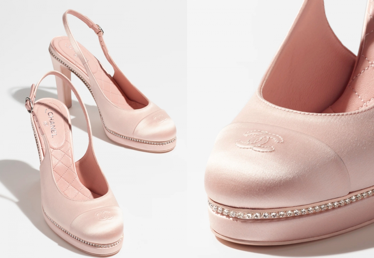2、Sling Back Satin & Diamanté
