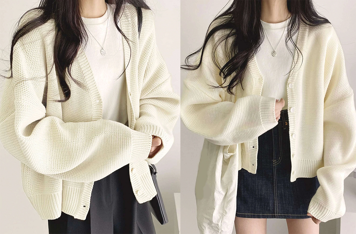 1、DAZY Drop Shoulder Button Front Cardigan