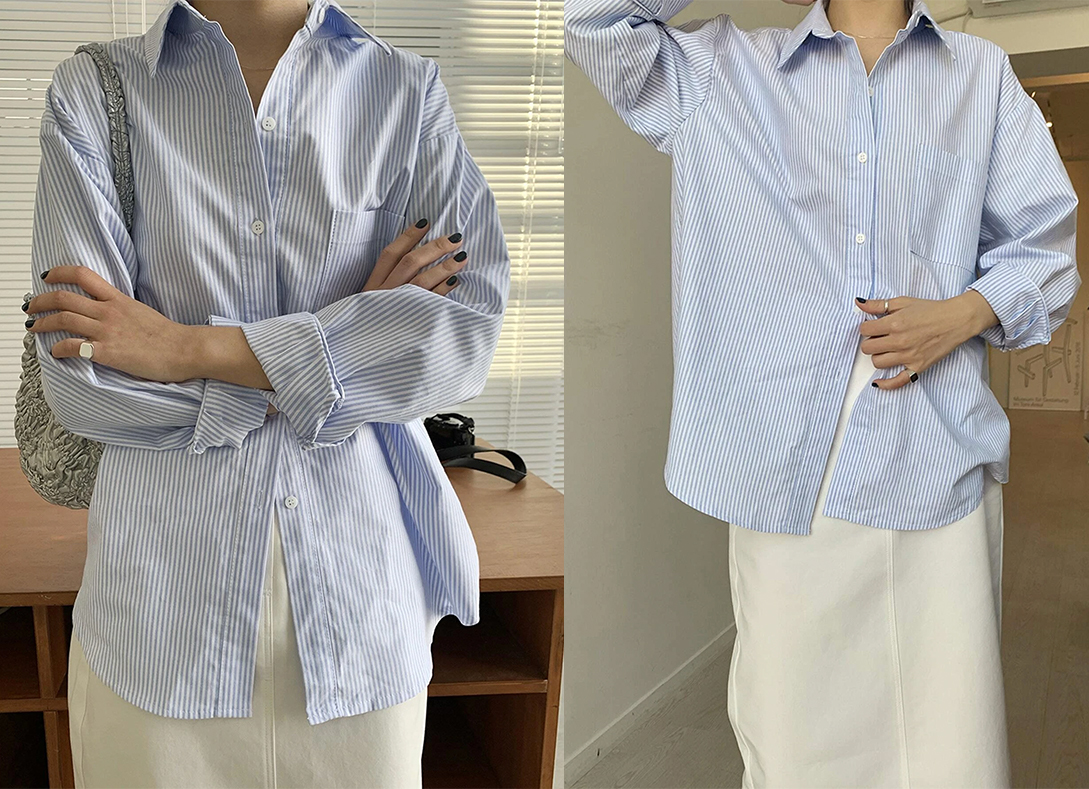 2、DAZY Vertical Striped Drop Shoulder Shirt