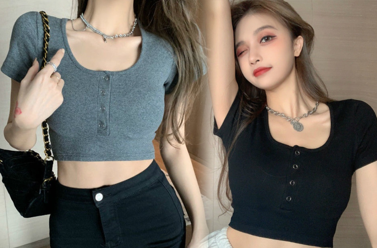 6、纯欲风紧身短款上衣