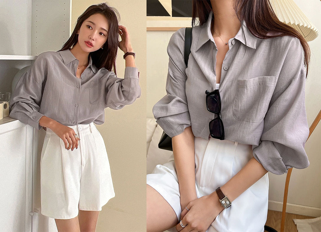 5、DAZY Solid Pocket Patched Button Front Shirt