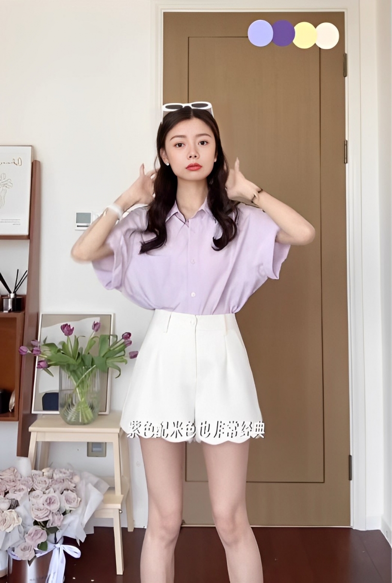 Look 5：香芋紫 + 米白色 +深紫色