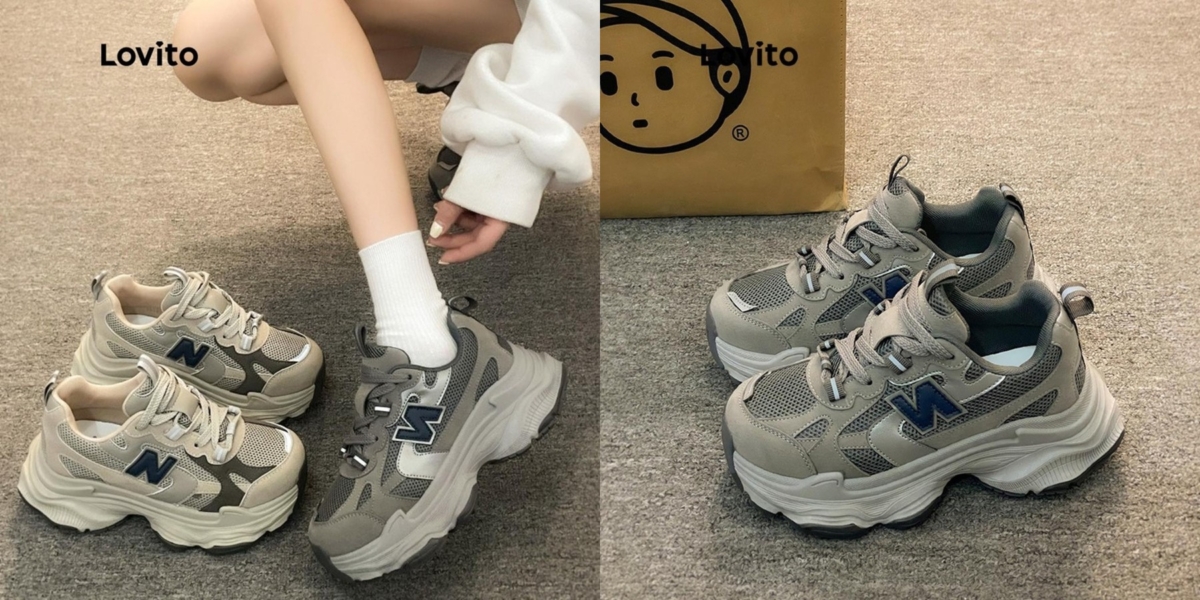 4、Lovito 复古撞色老爹鞋