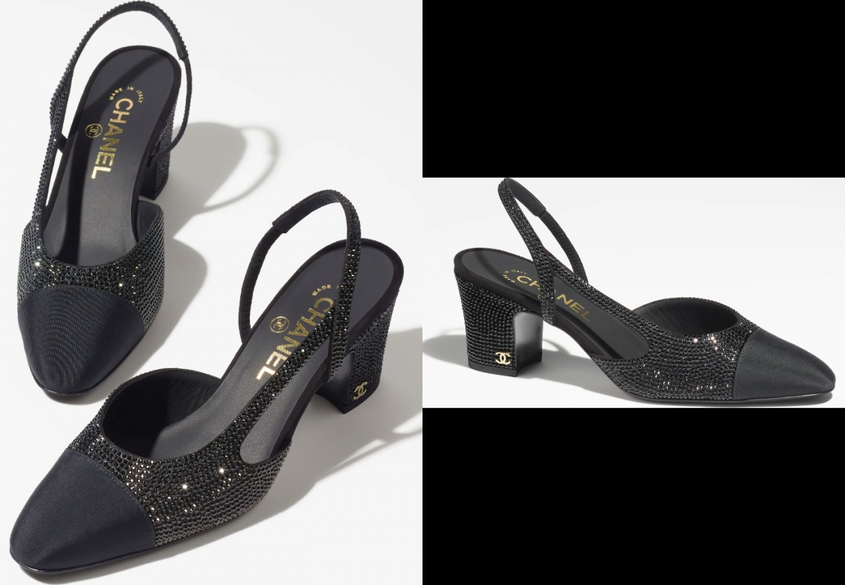 3、Sling Back Strass & Grosgrain