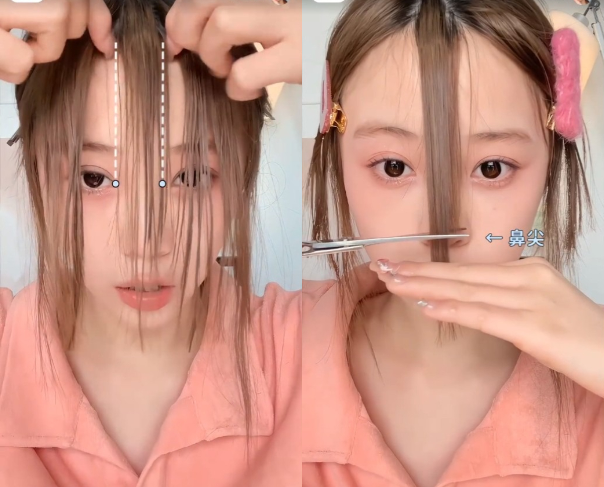 Step 3:对齐鼻尖剪一刀