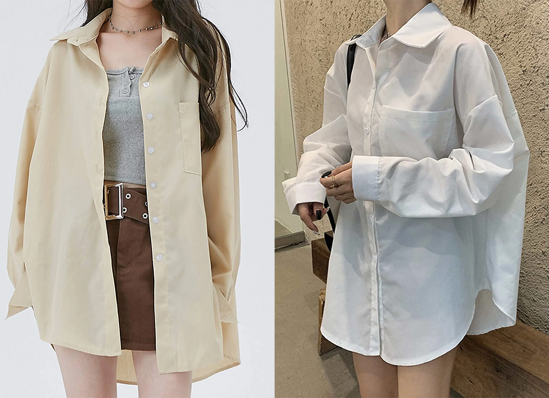 7、Honeyspot Solid Drop Shoulder Oversized Shirt