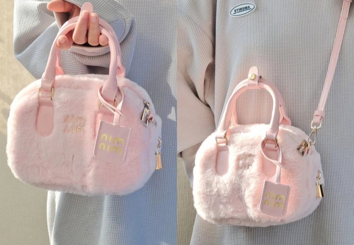 7、少女心毛茸茸斜挎包