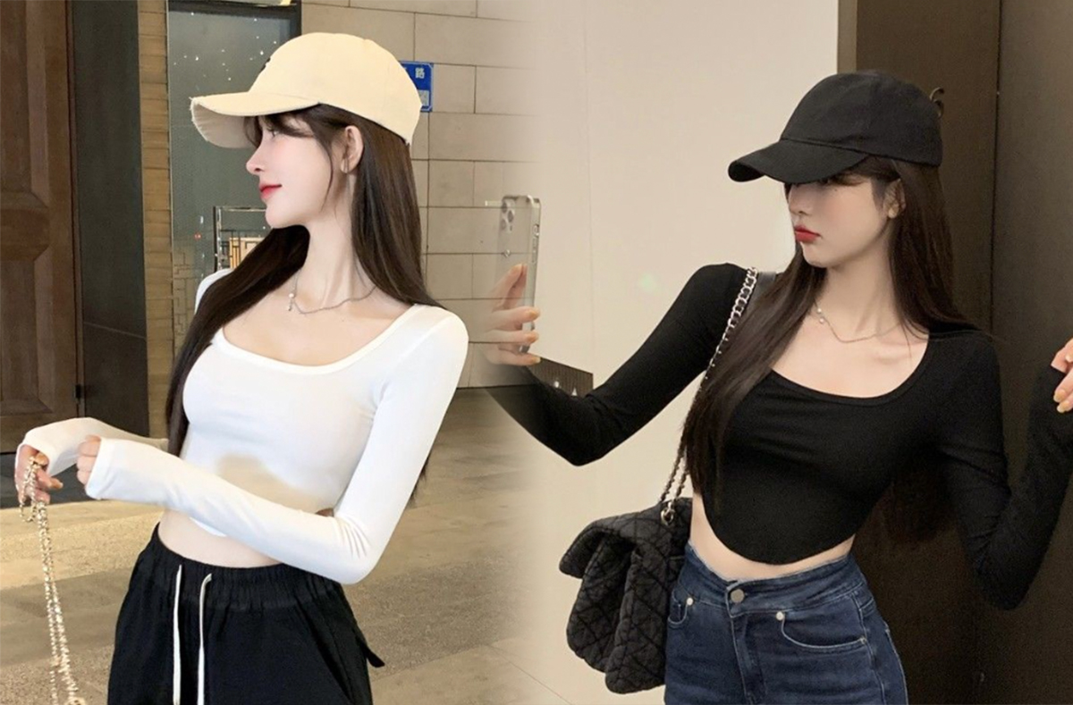 3、不规则纯欲长袖上衣