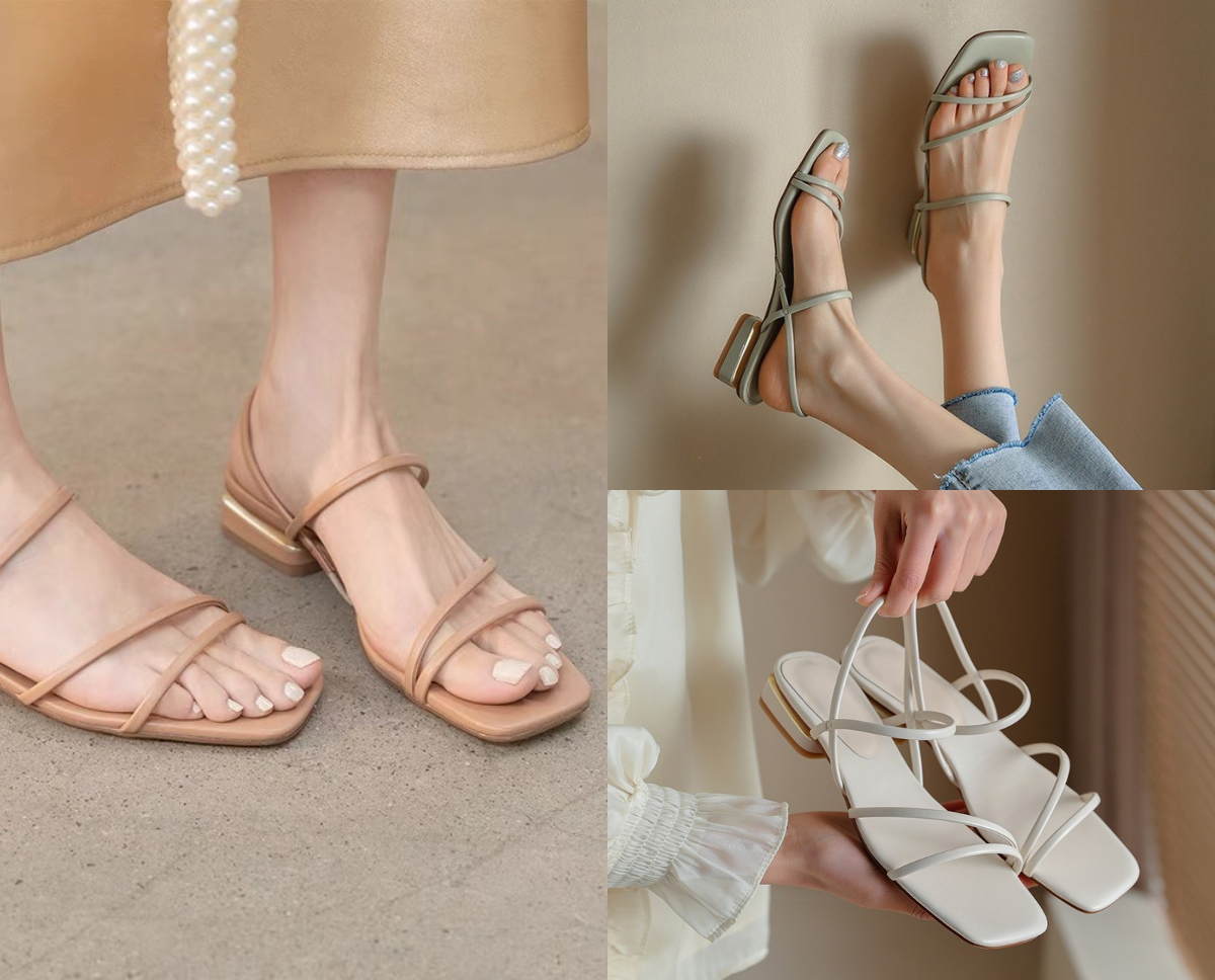 2、简约细绳低跟凉鞋