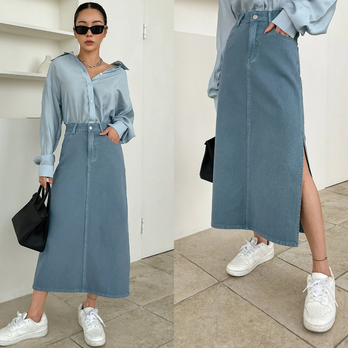 1、DAZY Split Thigh Denim Skirt