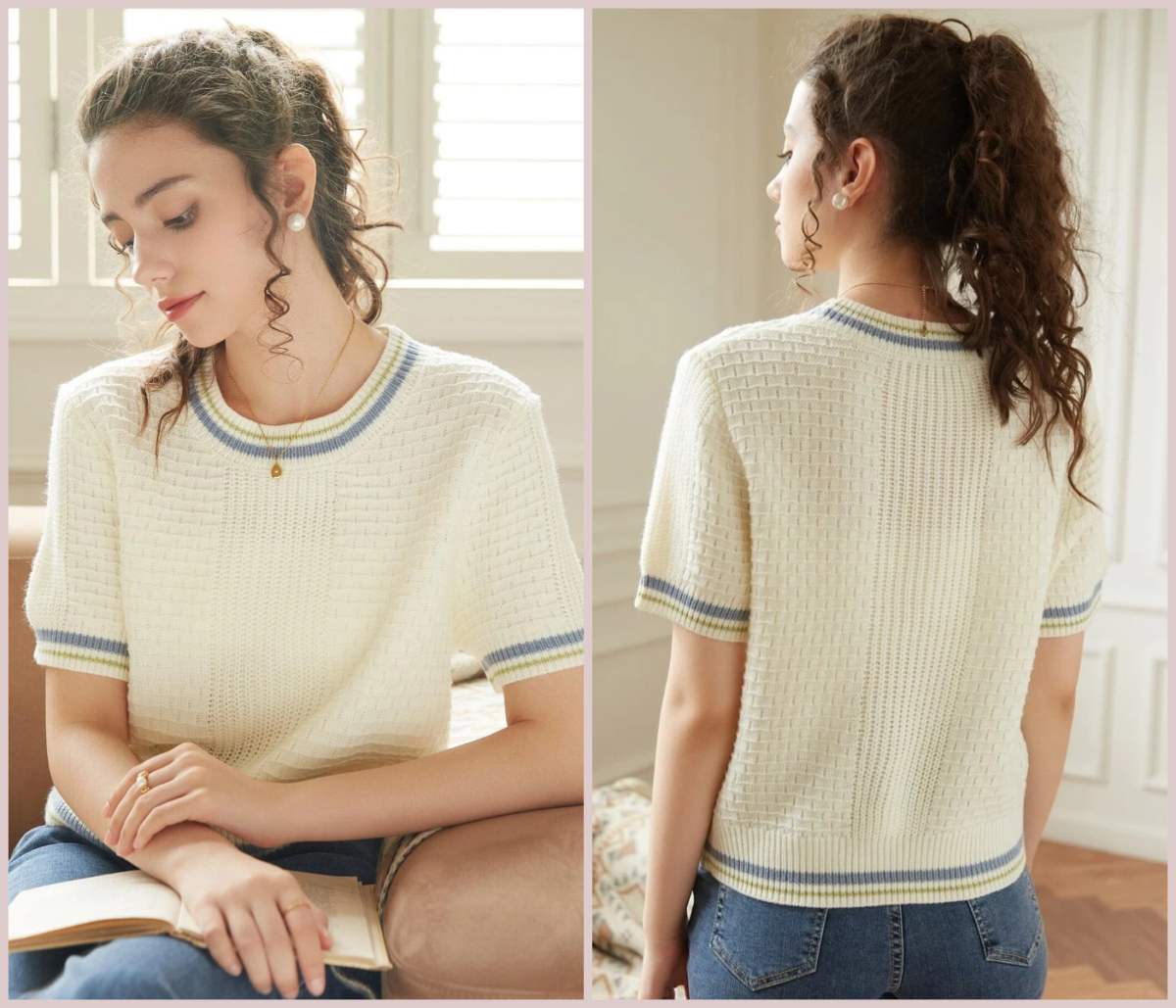 4、Knit Mix Striped Trim Knit Top