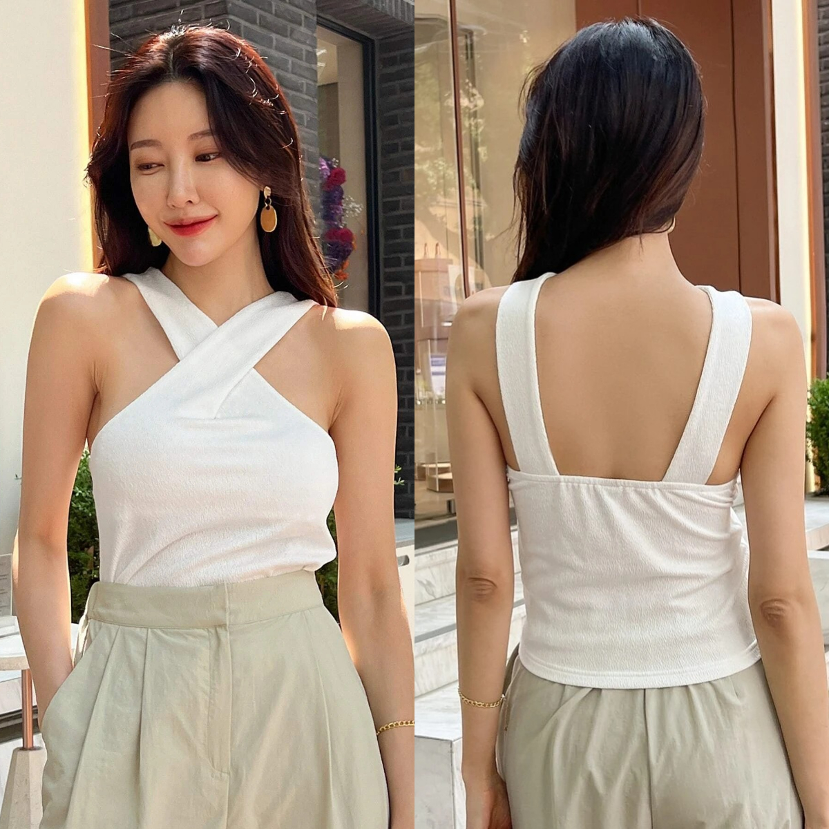 7、DAZY Crisscross Front Solid Cami Top