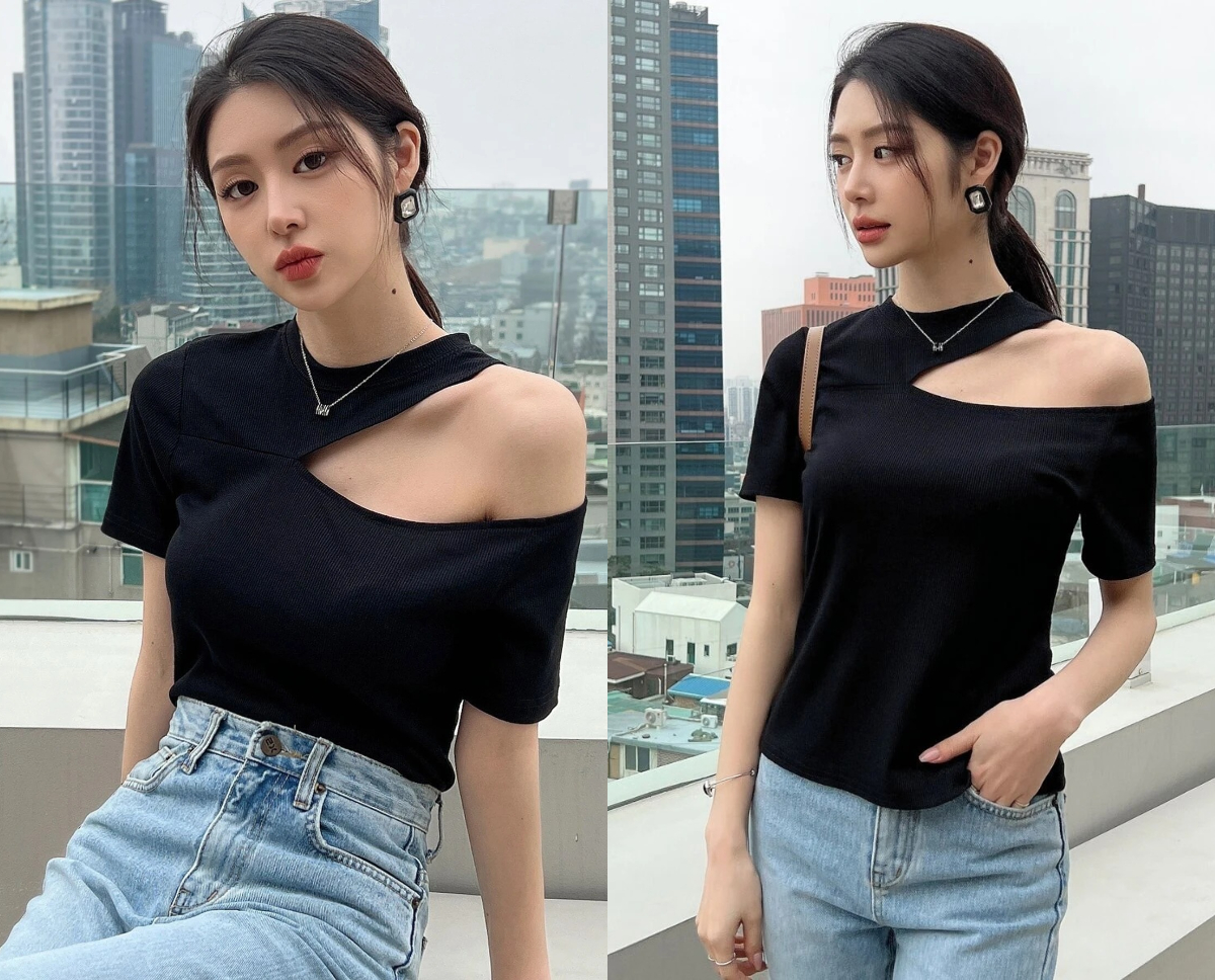 1、DAZY Cut Out Rib-knit Tee