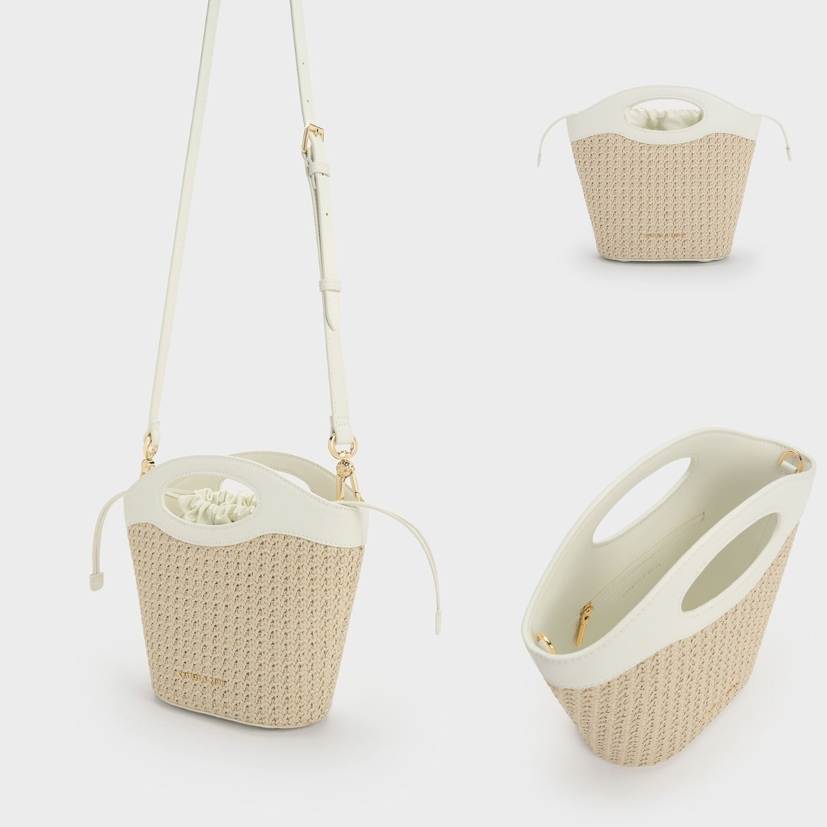 1、Raffia Drawstring Bucket Bag