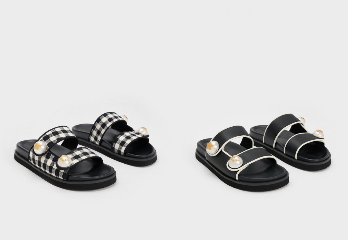 1、Pearl Embellished Contrast-Trim Slides