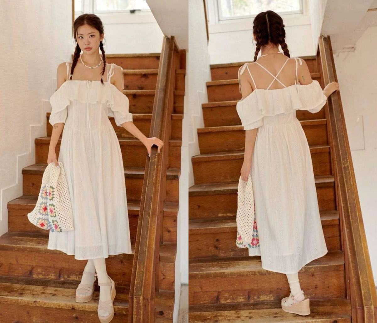 2、DAZY Cold Shoulder Ruffle Trim Dress