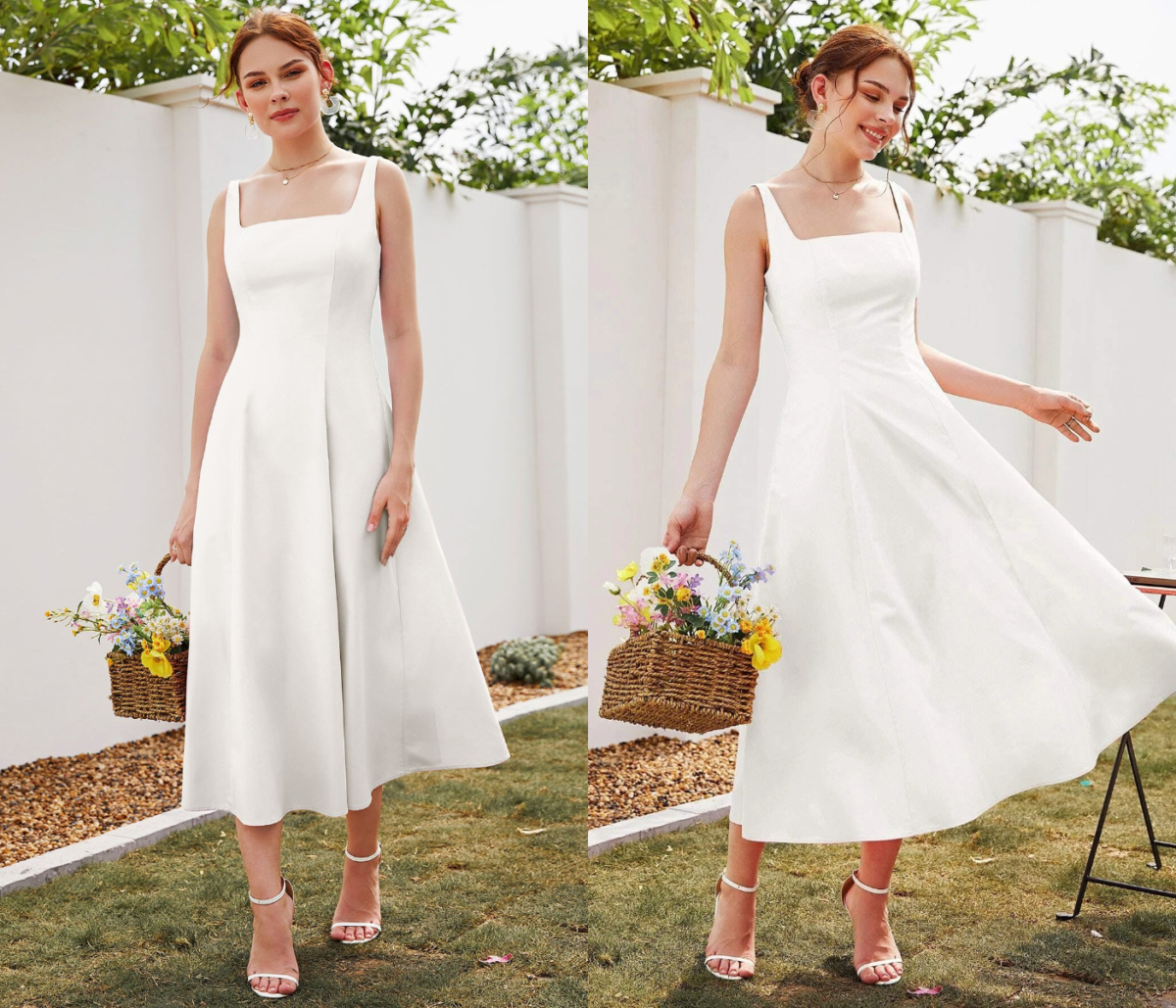 5、SHEIN VCAY Square Neck Sleeveless A-line Dress