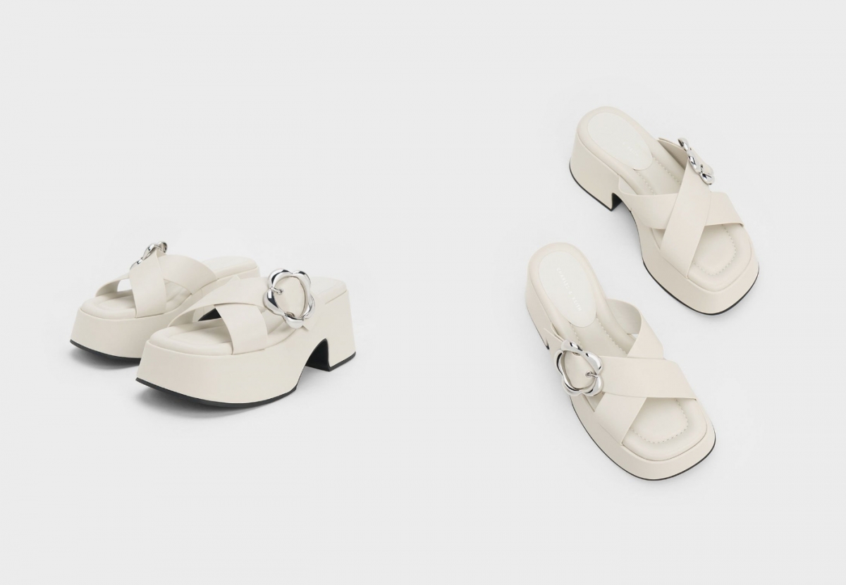 2、Flower-Buckle Crossover Platform Mules