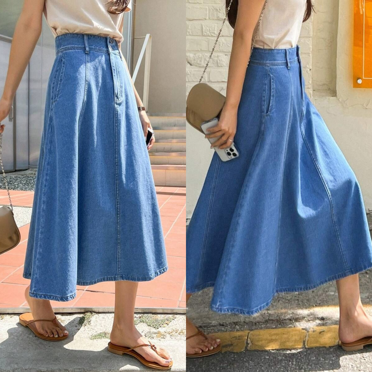4、DAZY Solid Slant Pocket Denim Skirt