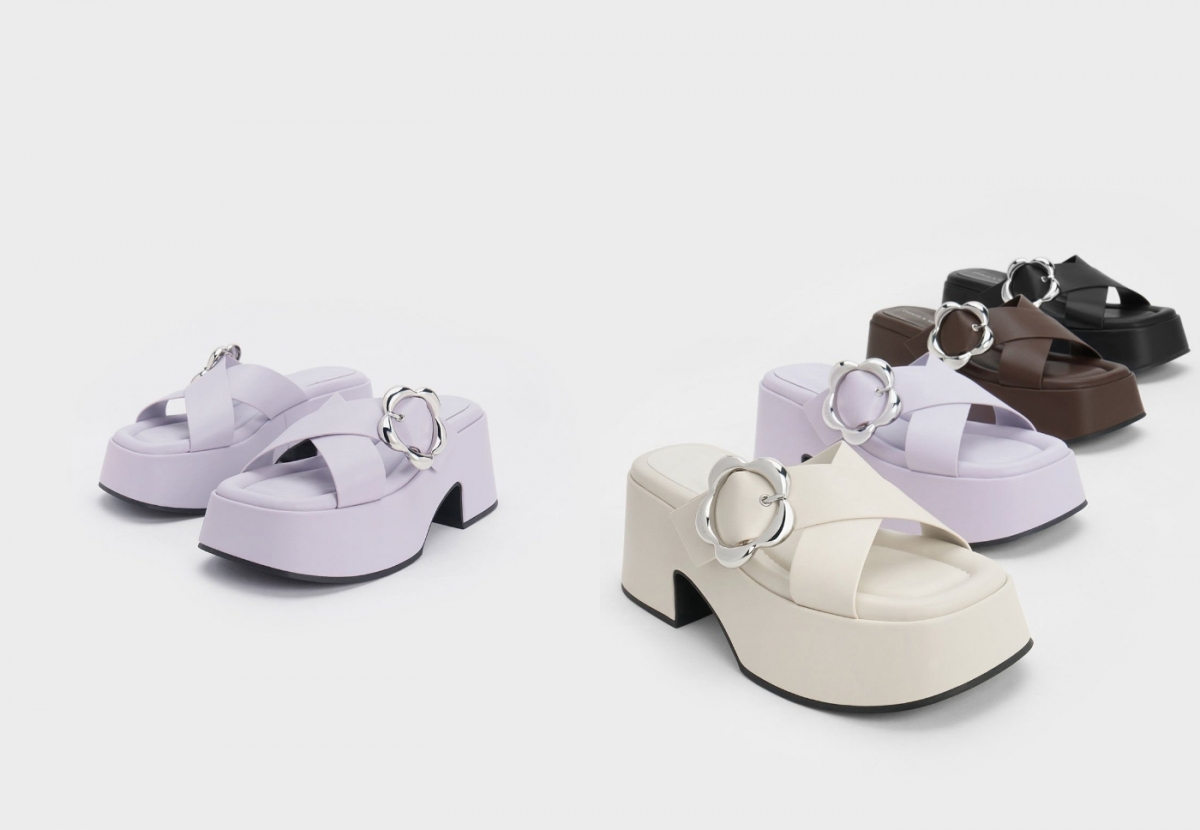 2、Flower-Buckle Crossover Platform Mules