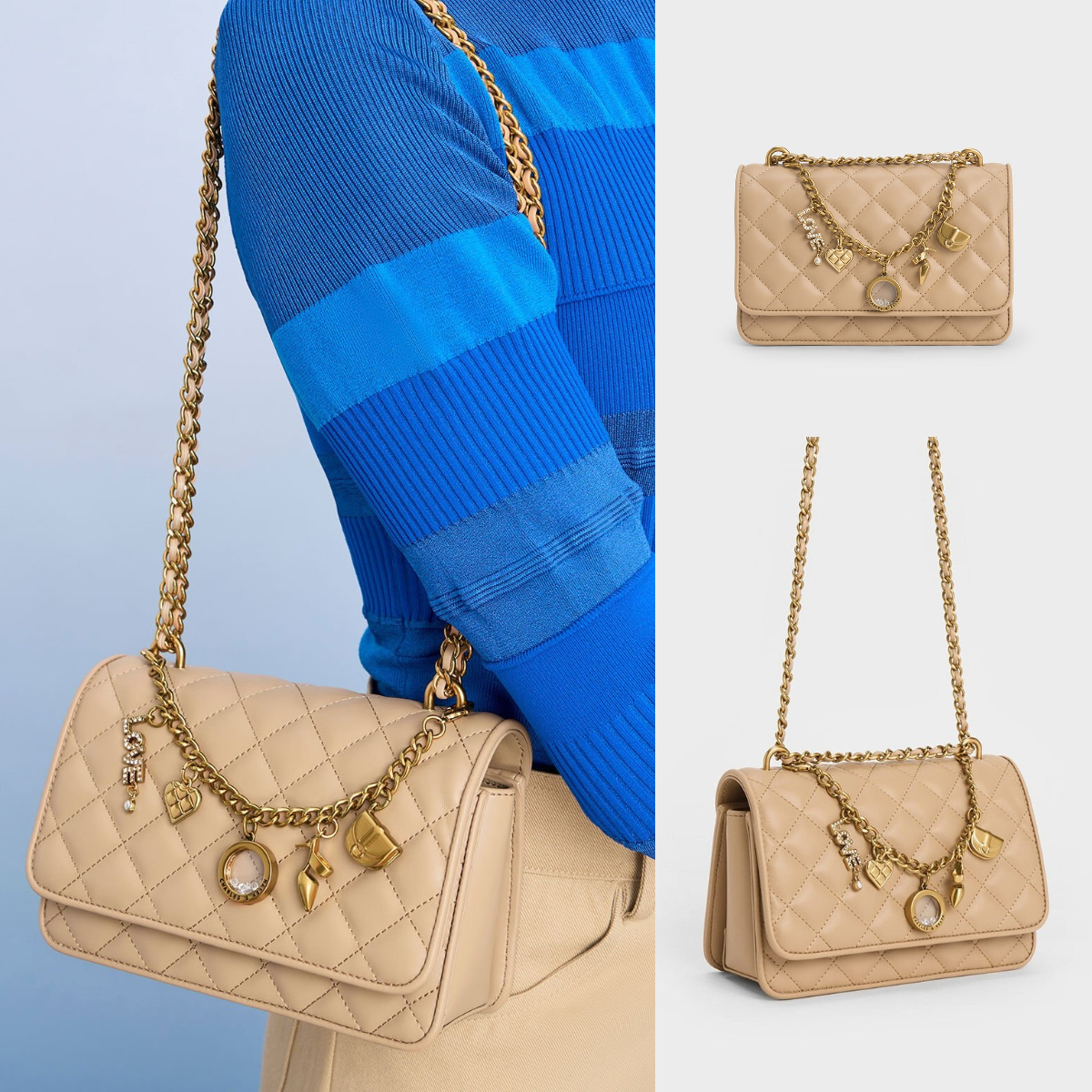 4、Charm-Embellished Quilted Clutch