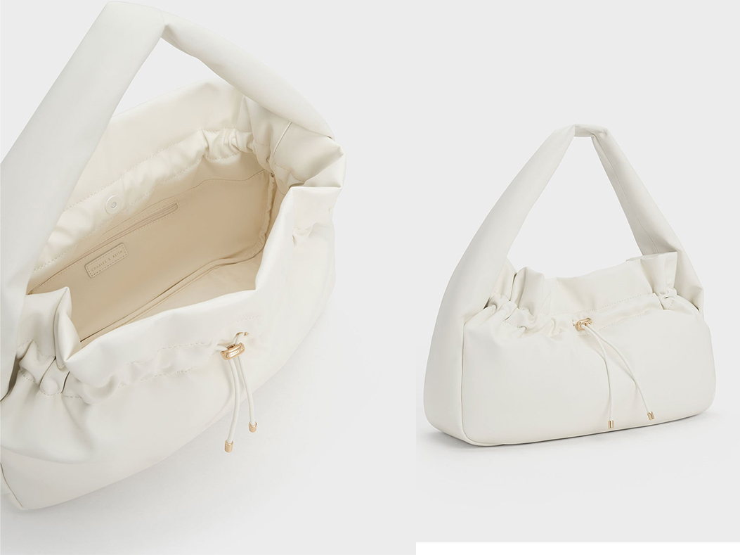 3、Ruched Hobo Bag - White