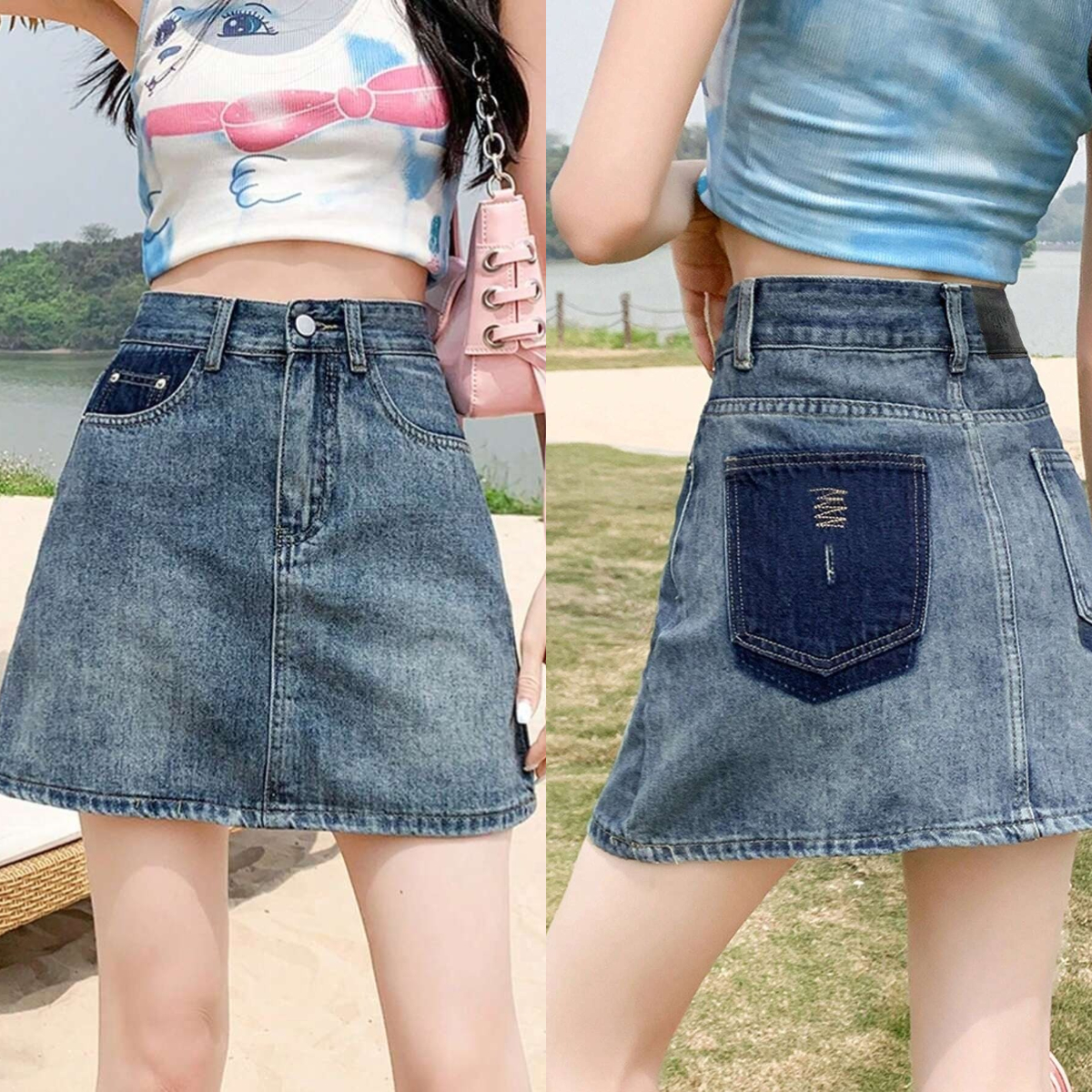 8、Honeyspot Washed Straight Denim Skirt