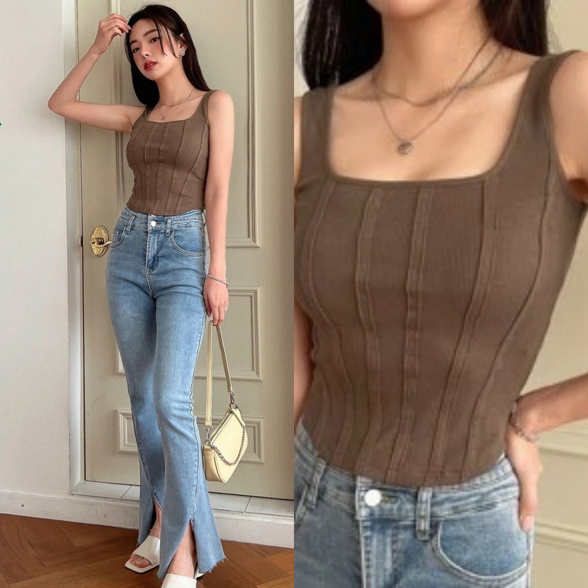 6、DAZY Solid Rib-knit Tank Top