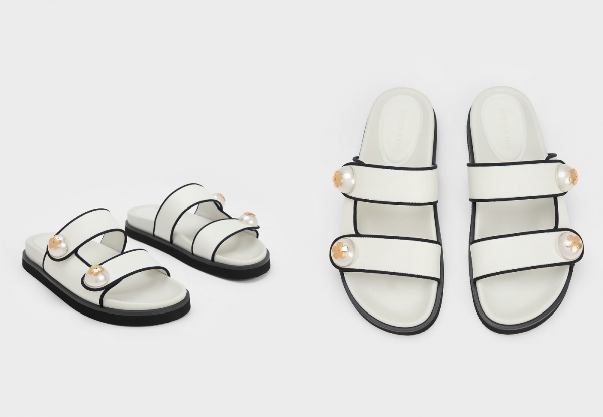 1、Pearl Embellished Contrast-Trim Slides