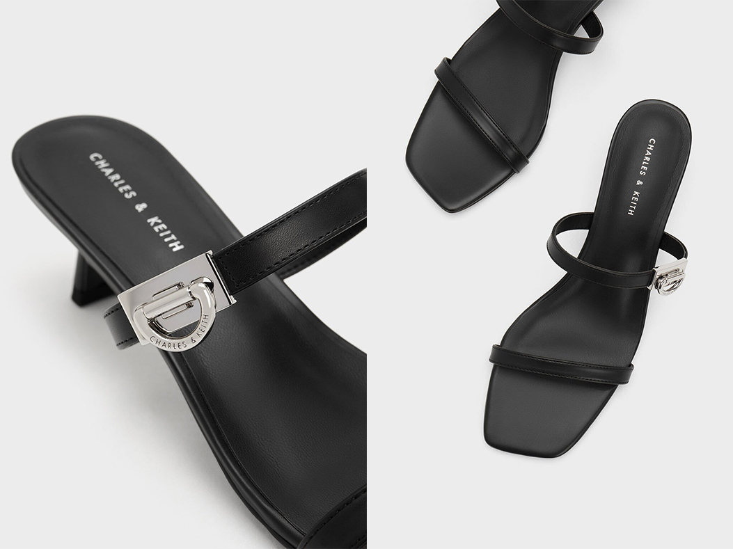 5、Metallic Accent Double Strap Mules - Black