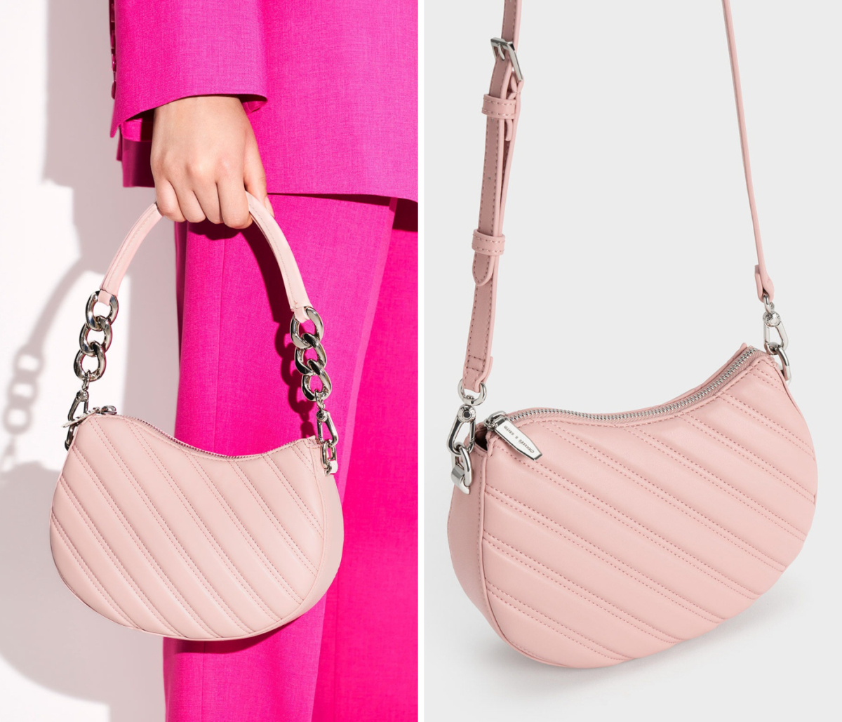 2、Freja Curved Panelled Bag - Light Pink