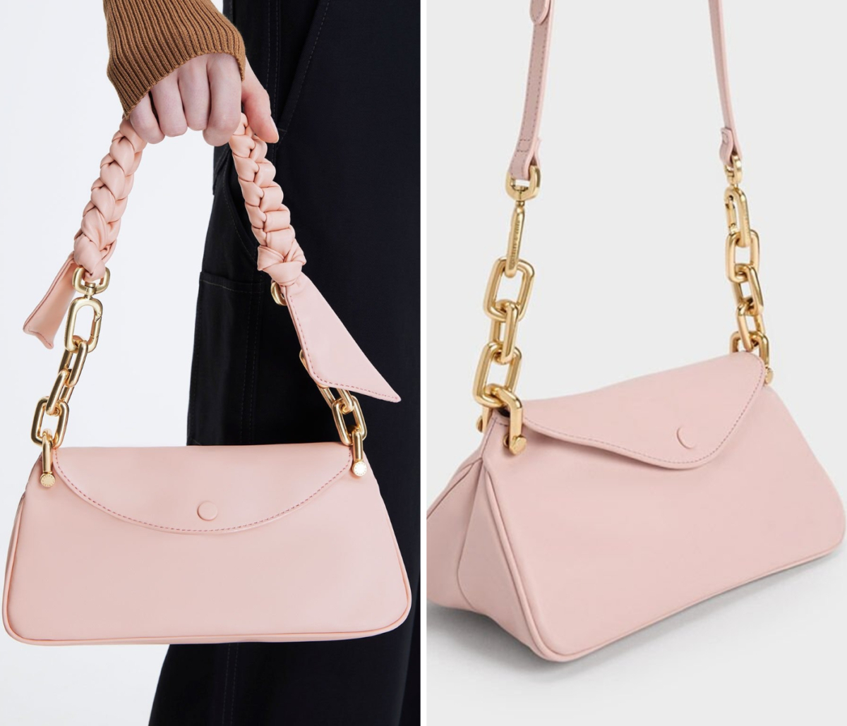 7、Cleona Braided Handle Hobo Bag - Light Pink