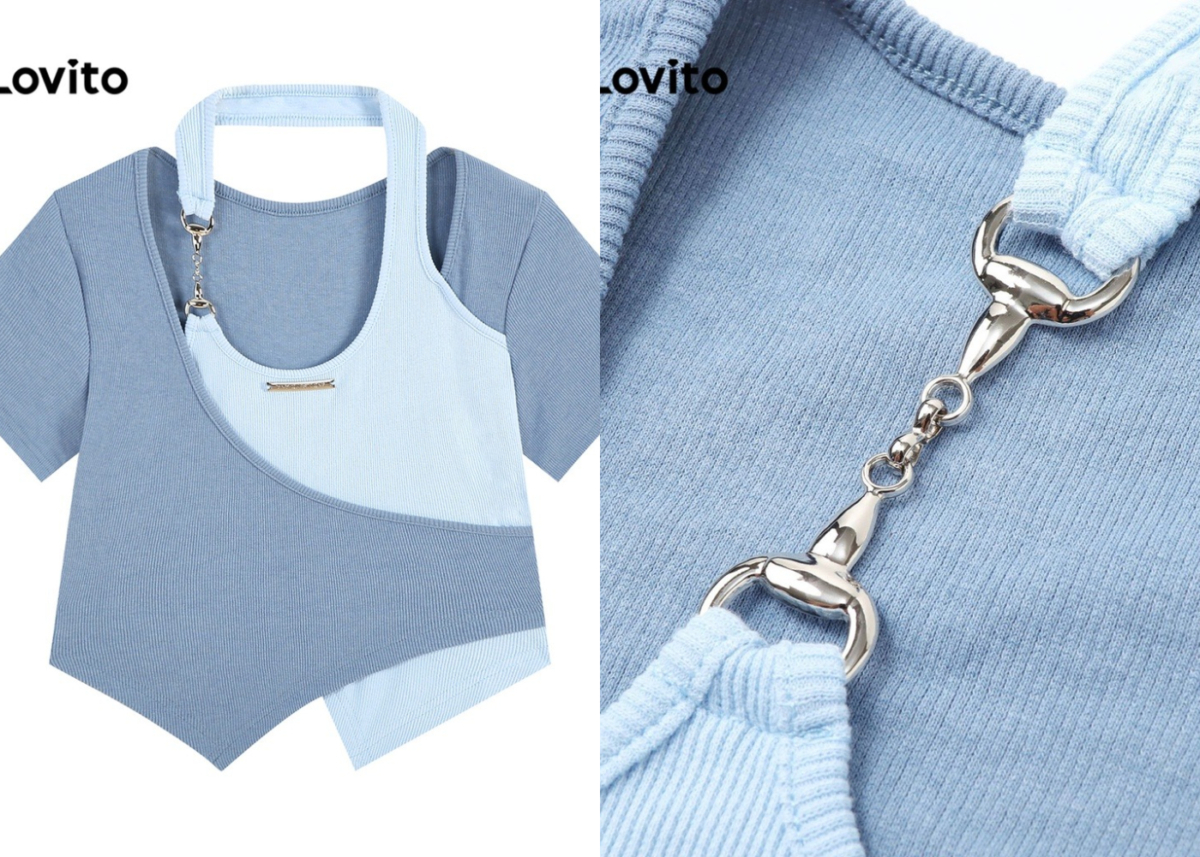 1、Colorblock Chain Short Sleeves T-Shirt