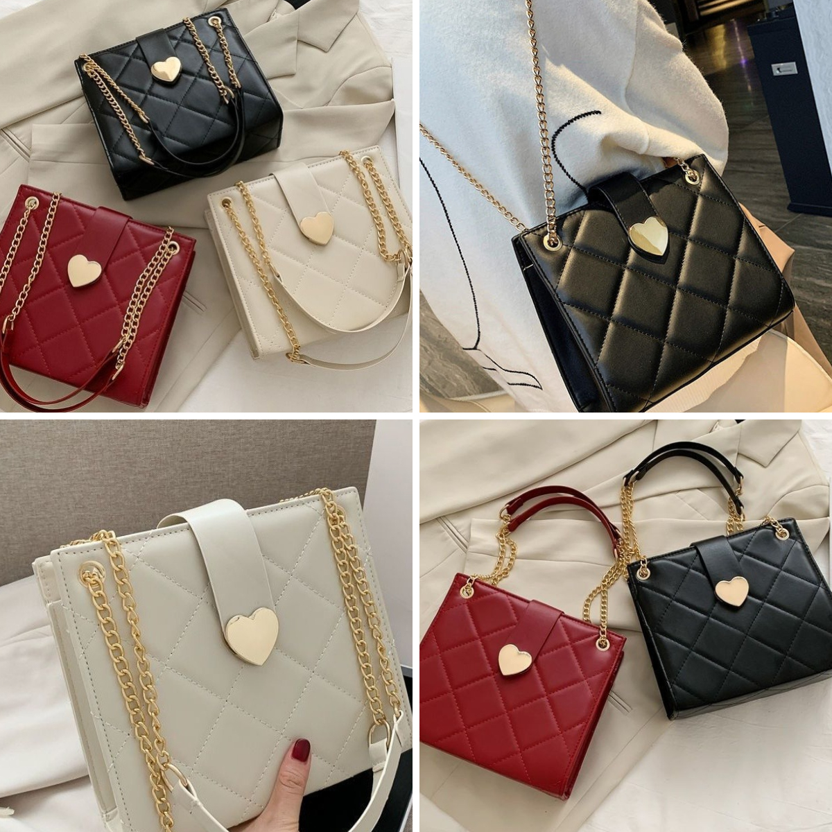 2、爱心菱格纹斜挎小方包