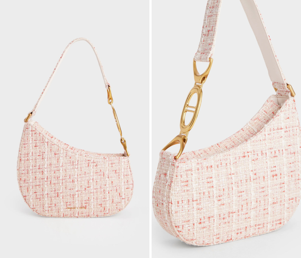 5、Tweed Asymmetrical Shoulder Bag - Cream
