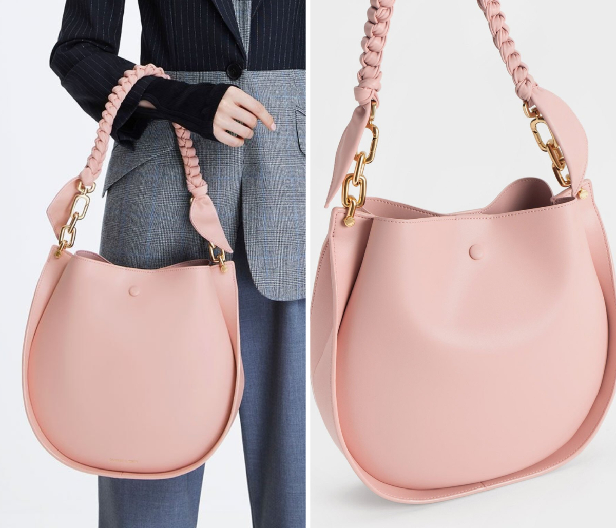 1、Cleona Braided Handle Shoulder Bag - Light Pink