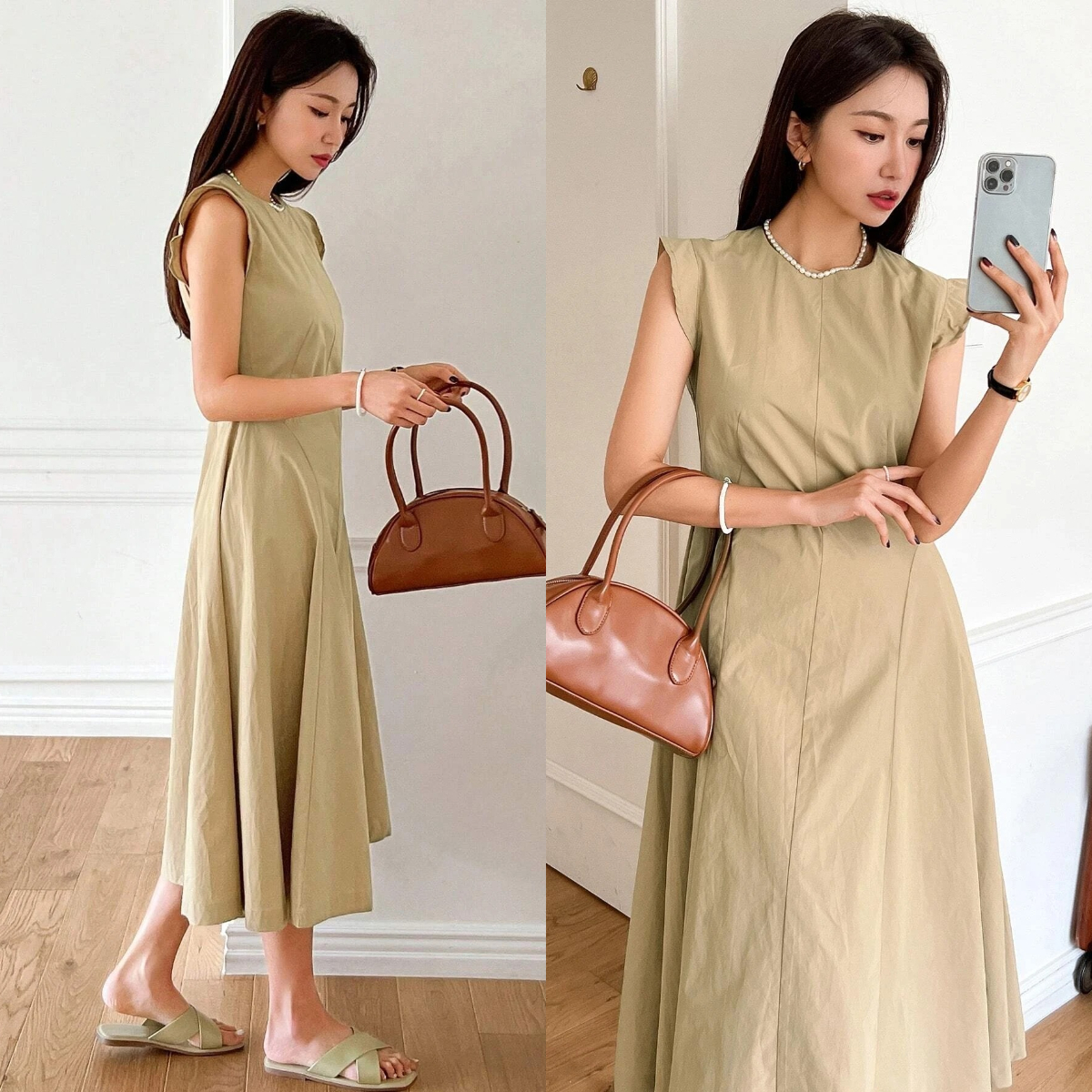 7、DAZY Solid Button Front Sleeveless A-line Dress