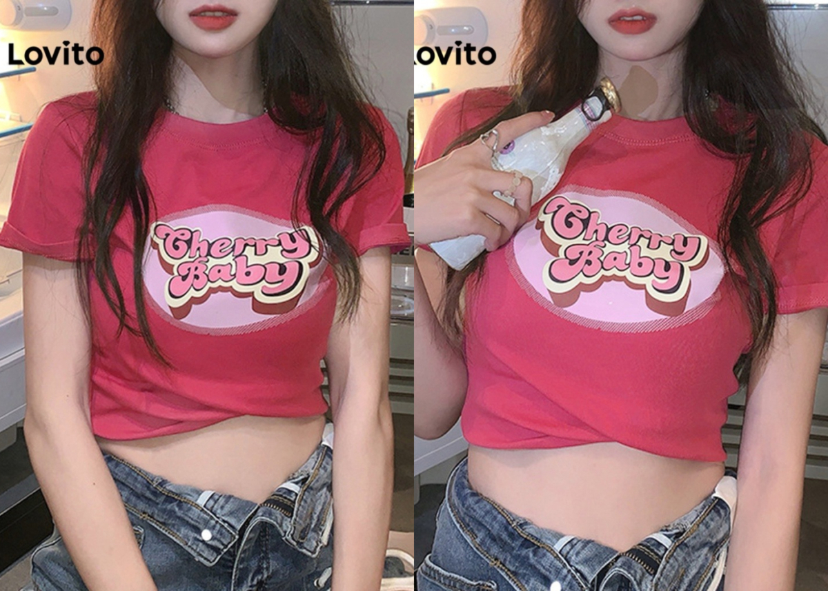 7、Letter Print Crop Top