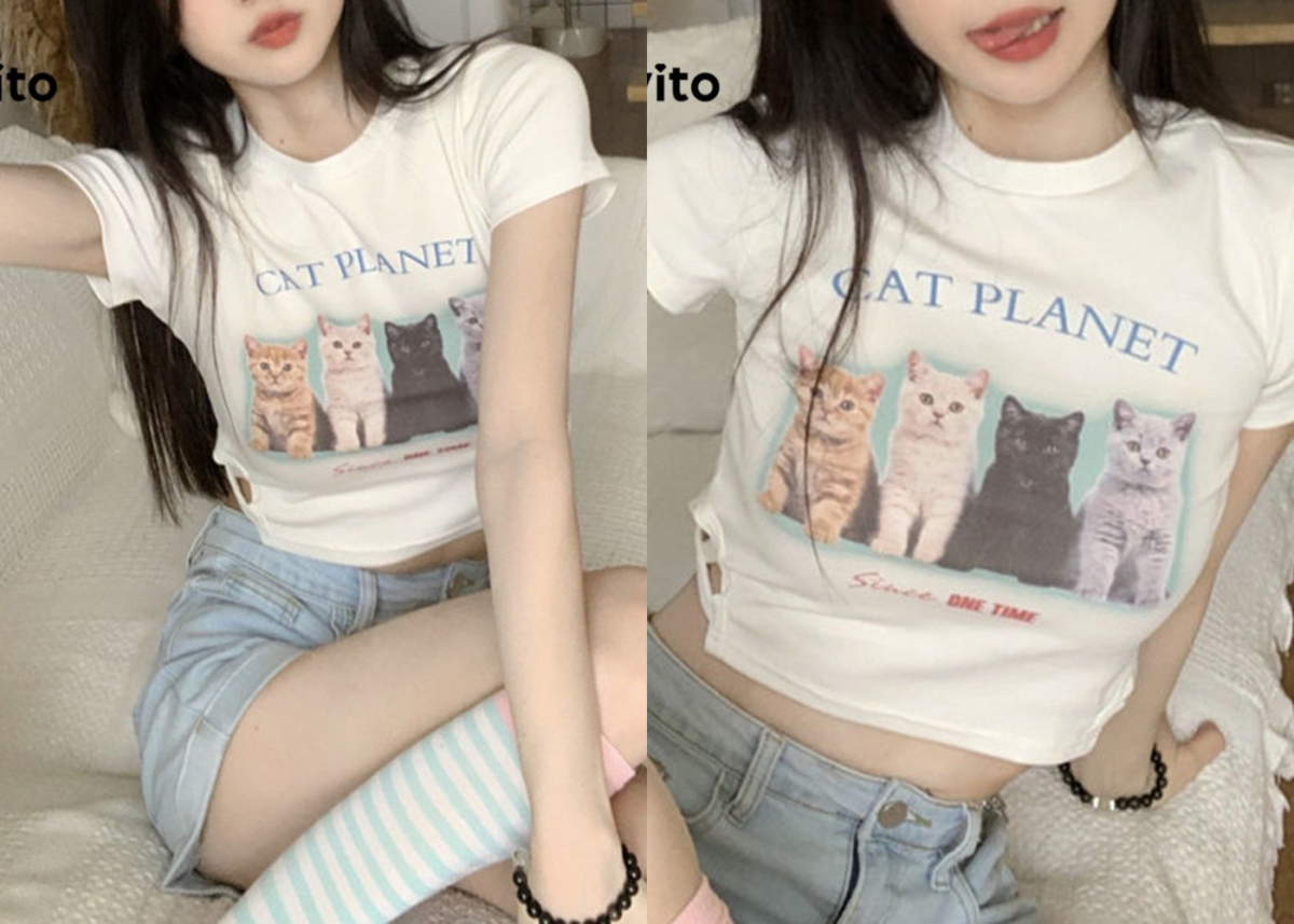 4、Cute Animal Cut Out Crop Top