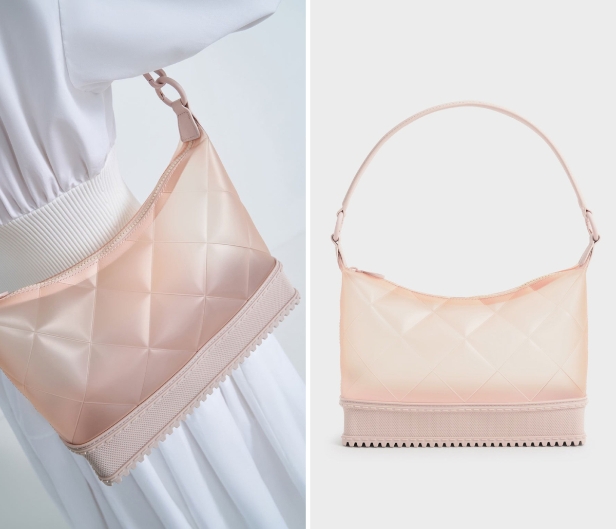 6、Graphic Handle Quilted Shoulder Bag - Light Pink