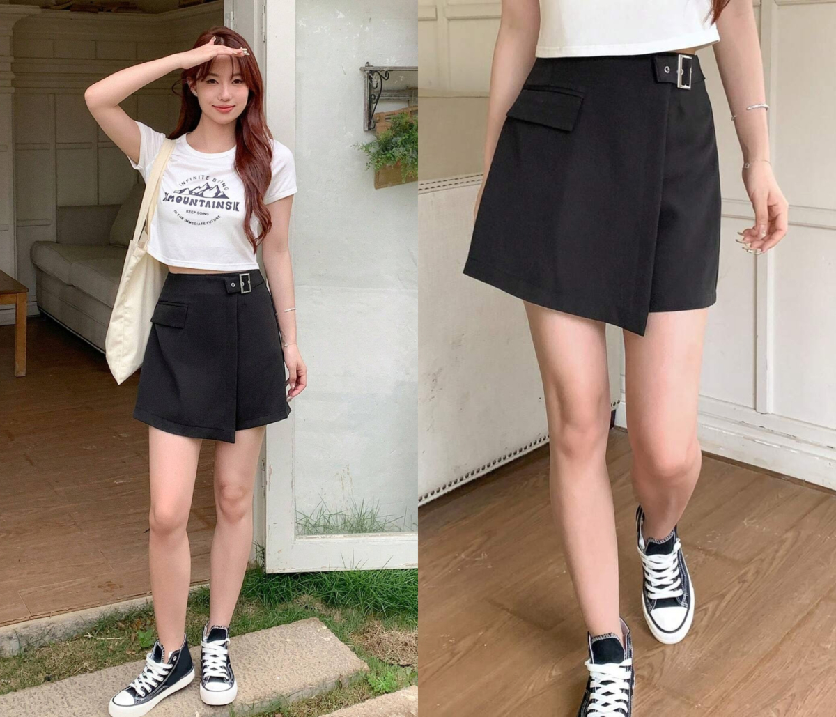4、DAZY Solid Flap Detail Wrap Front Skort