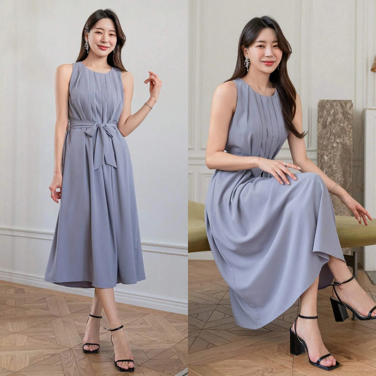 3、DAZY Solid Belted A-line Dress