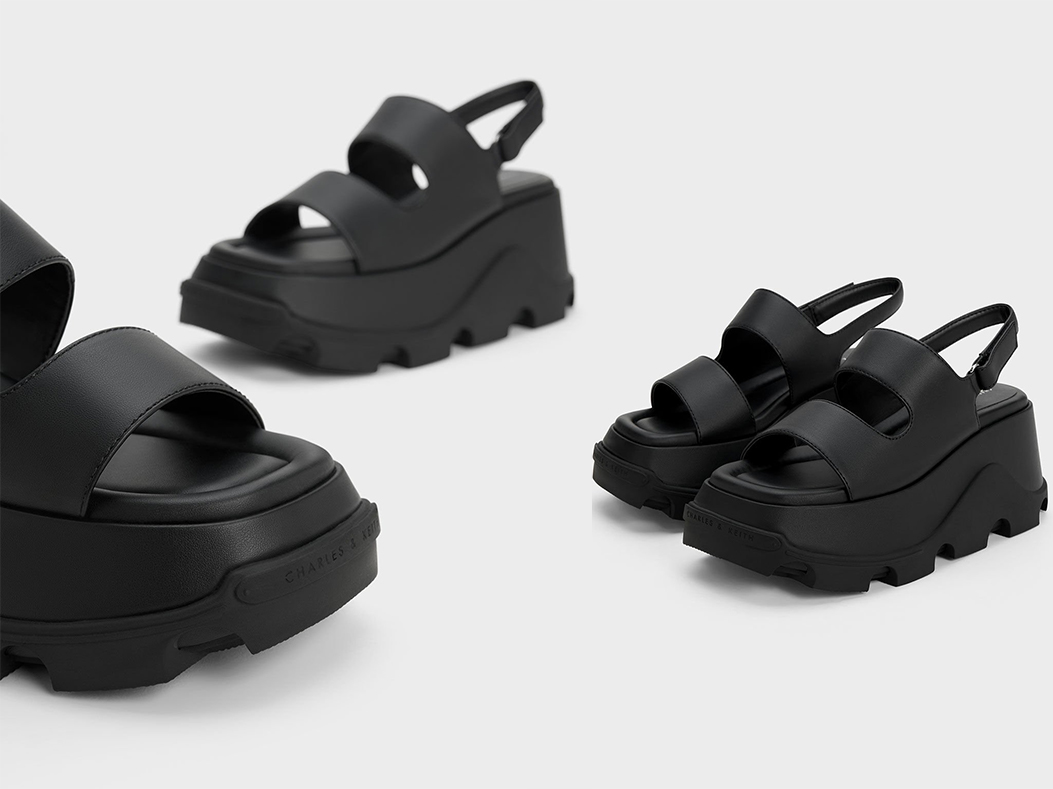2、Asymmetric Platform Sandals - Black